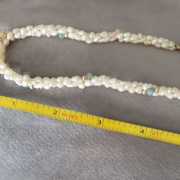 Freshwater Pearl Necklace Gold Tone & Green Beads - Picture 6 of 8